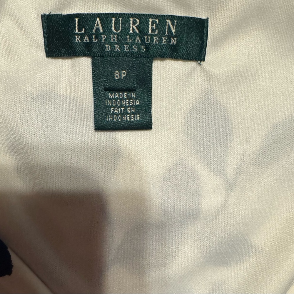 Lauren Ralph Lauren Blue and White Ruched Midi Dress, NWT, Size 8P - Picture 8 of 10